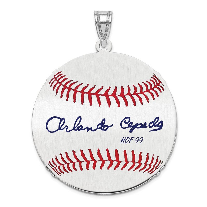 Sterling Silver Orlando Cepeda Signature Lg Enamel Baseball Pendant